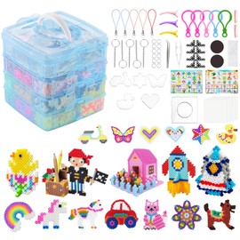 adorbox Fuse Beads Kit, 14900 Iron Beads for Kids with 4-Tier Blue Transparent Storage Box, 36 Colors Melty Bead Set with 6 Pegboards, Ironing Paper and Accessories Craft Kit for DIY Crafts Making
