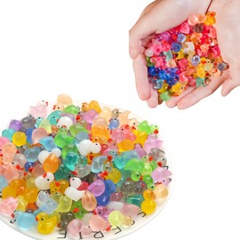 qixiang 110pcs Mini Resin Ducks,Colorful Luminous Tiny Ducks,for Dollhouse Decor Micro Garden Home Landscape Aquarium Craft Gifts Party Favors Toys（Mixed color）