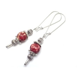 Vintage Style Edelstahl Damen Halskette und Ohrring Schmuckset mit rotem Imperial Jaspis Anhänger