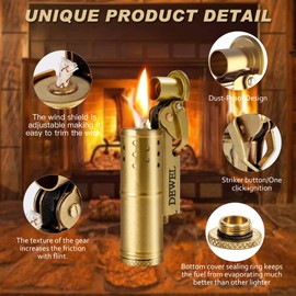 2 Pack Cool Vintage Copper&Brass Wheel Lighter, Pressure-Relief Reusable Windproof Trench, Unique Birthday Gifts for Father & Friend & Family(one Box)