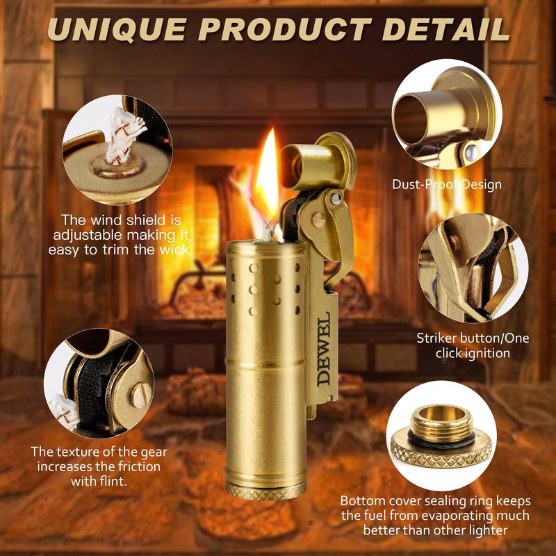 2 Pack Cool Vintage Copper&Brass Wheel Lighter, Pressure-Relief Reusable Windproof