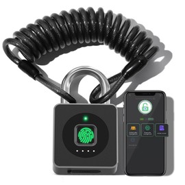 Pothunder Fingerprint Lock With APP, Steel Cable Keyless Biometric Padlock, Smart Waterproof for Gym, Locker, Helmet, Gate, Fence, Luggage