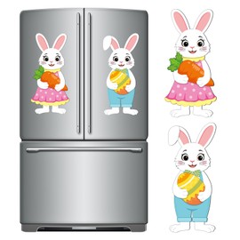 Xuhal 2 Pcs Easter Bunny Couple Refrigerator Magnet Rabbit Egg Carrot Magnet Fridge Decals for Easter Car Garage Metal Door Cabinet Refrigerator Decor