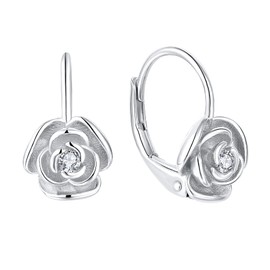 Starchenie Rose Leverback Earrings for Women 925 Sterling Silver Hypoallergenic Jewelry White Gold