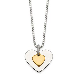 Solid 925 Sterling Silver & Vermeil Polished Fancy Heart Necklace Chain 18" - with Secure Lobster Lock Clasp (1mm)