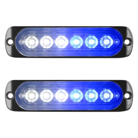 Willpower LED-Stroboskop-Warnleuchten, 10,9 cm, Weiß, Blau, 6 LEDs, Sicherheits-Notfall-Blinklicht, Bau-Gefahrenleuchte, LED-Lichtleiste für Auto, LKW, Van, Geländewagen, Boot, Oberflächenmontage, 2