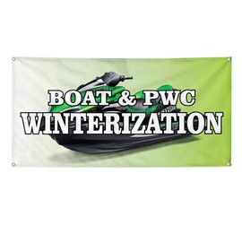 Vinyl Banner Multiple Sizes Boat & PWC Winterization Business A Business Outdoor Weatherproof Industrial Yard Signs Green 4 Grommets 16x40Inches