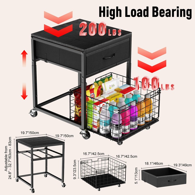 Housolution Mobile Mini Fridge Stand with Storage, Height-Adjustable Mini Beverage