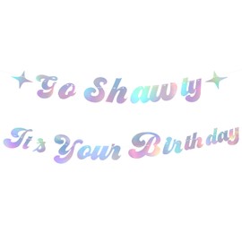 Go Shawty It's Your Birthday Banner, Pre-Strung Iridescent Hip Hop Funny Purple Happy Birthday Banner for Women Men Birthday Rap Party Photo Backdrop Decorations