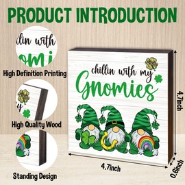 St. Patrick's Day Decorations, St Patricks Day Gnomes Decor, Irish Gifts for Women, Rustic Green Shamrock Wood Block Sign for Home Party Shelf Table Tiered Tray Decor, 4.7" x 4.7"-A01