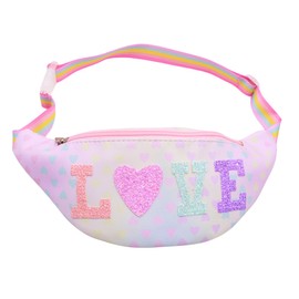 Fashion Cute Fanny Pack Heart Pattern Rainbow Belt Bag Glitters LOVE Letters Gradient Colors Travel Crossbody Waist Bags
