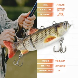 ODS Lure Robotic Swimming Bait 3.54inch Electric fishing lure Sinking Bionic Multi Jointed Swimbait for Bass Perch Pike Trout (387)