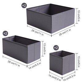 TYEERS Drawer Organiser, Durable Fabric, Washable, with Floor Support Plates, Small Storage Boxes for Bathroom, Wardrobe, Chest of Drawers, Set of 6, Dark Grey