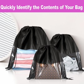 Bgtecho 12 Pcs Shoe Bags for Travel, Dust Bags for Handbags, Dustproof Drawstring Bags in 4 Size, Breathable Non Woven Fabric Storage Bag for Handbags Shoes Purses, Black