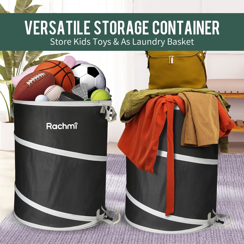 Rachmi 40 Gallon Collapsible Trash Can 2-Pack | Reusable Outdoor