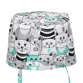 Scrub Cap Uniform Hat Unisex Animal Print (Green Cats)