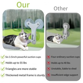 Cat Window Perch with 6 Strong Suction Cups,Indoor Folding Cats' Hammock,Cat Window Bed,Thickened Metal Frame Holds 55 Lbs,Dual-Sided Washable Mat Suitable for All Four Seasons, (Gray, Medium)