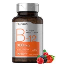 Suplemento Horbach Vitaminas Vitamina B12 Metilcobalamina sabor bayas naturales de 50g x 120 Frasco