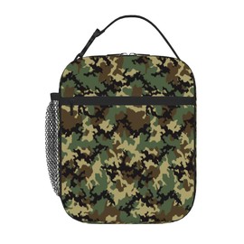 GzLeyigou Camouflage Army Green Lunch Box Thermal Cooler Bento Tote Bags Portable Insulated Lunch Bag for Girls Boys School Women Men Beach Picnic Travel