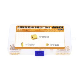 GASHER 60PCS Brass Compression Fitting Kit,Sleeve Ferrules&Insert Tube Support&Ferrule head,1/4" Tube OD