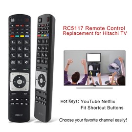 YiBiChin New Replacement Remote Control RC5117 Fit for Hitachi TV Remote Control 24HYT45U 24HYT45UA 28HYT45U 32HYJ46U 42HYT42U 50HYT62U 50HYT62UH with 2 Shortcut Buttons - No Setup Required
