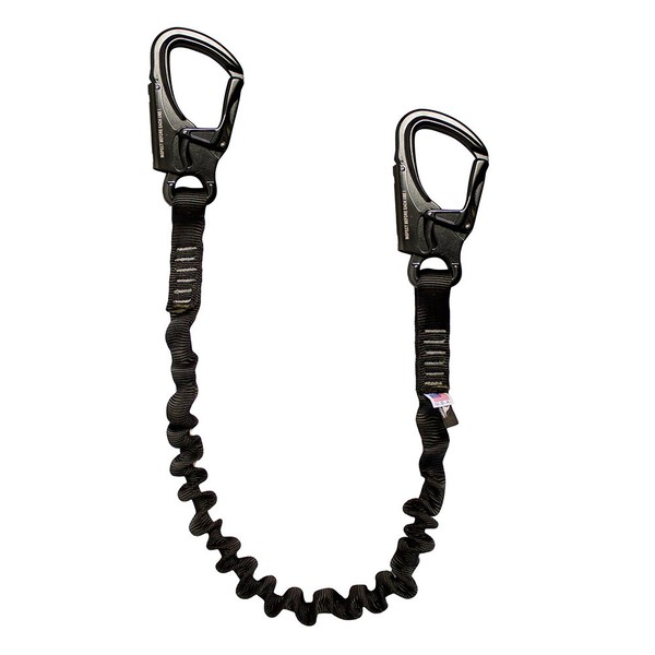 Fusion Tactical 2ft 24"x1" Internal Elastic Bungee Military Police Personal Retention Helo Lanyard with Dual Locking Snap Hook 23kN Black (LH-32-8001-8001-BK24)
