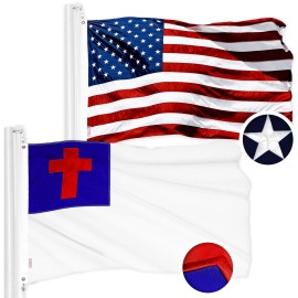 G128 Combo Pack: USA American Flag 3x5 Ft Embroidered Stars & Christian Flag