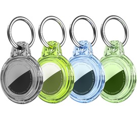 Mucuty 4 Pack Compatible with Apple Air Tags Holder, Waterproof Case with Air Tags Keychain,Clear Hard Cover for Luggage, Dog Collar, Cat, Car Keys-Fluorescent Yellow+Blue+Green