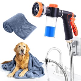 Dog Washing Hose Attachment with Dog Towels for Drying Dogs Large, Pup Dog Wash Sprayer for Tub Faucet Attachment, Faucet Sprayer Attachment with Shower Hose, Indoor Dog Washing Shower Attachment