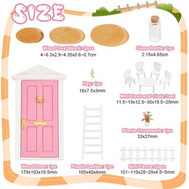 AHANDMAKER Little Tooth Fairy Door Kits with Accessories, DIY Dollhouse Accessories, Garden Furniture Miniature Table and Chairs Set for Girls Dollhouse Mini Garden Decor DIY Craft Activities (Pink)