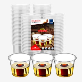 CHEF ROYALE 100 Jager Bomb Shot Glasses - Disposable Plastic Shot Glasses - 25ml Resuable Plastic Cups - CE Marked Clear Disposable Shot Glasses - Ideal for All Events (100)