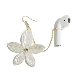 2pcs Airpod Earrings Holder Anti Lost Heart Pearl Flower Butterfly Star Earbud Ear Bud Earphone Holder Earrings Pierced for Women (Flower)