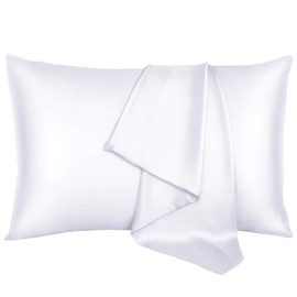 BlueHills 100% Pure Mulberry Natural Soft Both Sides Silk Pillowcase 1 Pack 600 TC 19 Momme for Hair and Skin Hidden Zipper Both Sides Premium Soft Silk Pillow Case High Grade 6A (Queen 1 Pack, White)