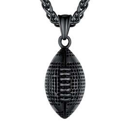 U7 Football Necklace Men Women Rugby Pendant Chain Stainless Steel Sport Fan Jewelry Black Football Charm Necklaces for Athlete