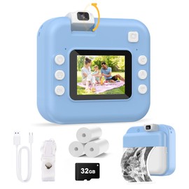 Kids Camera Instant Print - Digital Camera with Flip Lens, Birthday Gift for Boys Girls, Instant Print Photos for Toddlers HD Selfie 1080P Video, Portable Travel Toys for 4 5 6 7 8 9 10 Years Blue