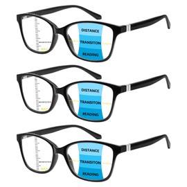 STASTEND 3 Pack Progressive Multifocus Reading Glasses Blue Light Blocking Multifocal Readers for Women Men with Spring Hinge (3 Black, 3.50, multiplier_x)