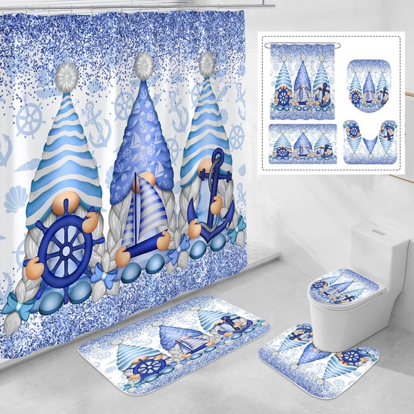 Litabel 4 Pcs Winter Gnomes Shower Curtain Set with Non-Slip