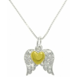 Carolina Glamour Collection Jewelry Trends Sterling Silver Angel Wing Pendant and Gold-plated Heart Necklace