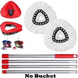 Spin Mop Replacements Head Compatible with Ocedar EasyWring 1-Tank System,Microfiber Spin Mop Refills Head, 1 Mop Scrub Brush + 1 Mop Base Set + 5 Mop Heads Cleaning Floor Mop Head:_Spin Mop Replacement Set with 2pcs pads