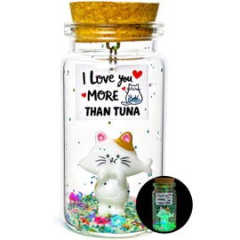 Anniversary I Love You Presents for Him Her, Cute Romantic Message in Glow Bottle Gift to Boyfriend Girlfriend, Funny Valentines Christmas Birthday Gifts Husband Wife (Cat, I Love You More Than Tuna)
