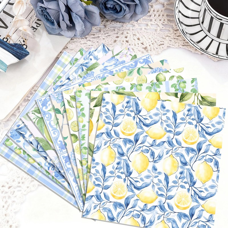 24 Sheets Lemon Pattern Paper 12'' x 12'', Mediterranean Lemon