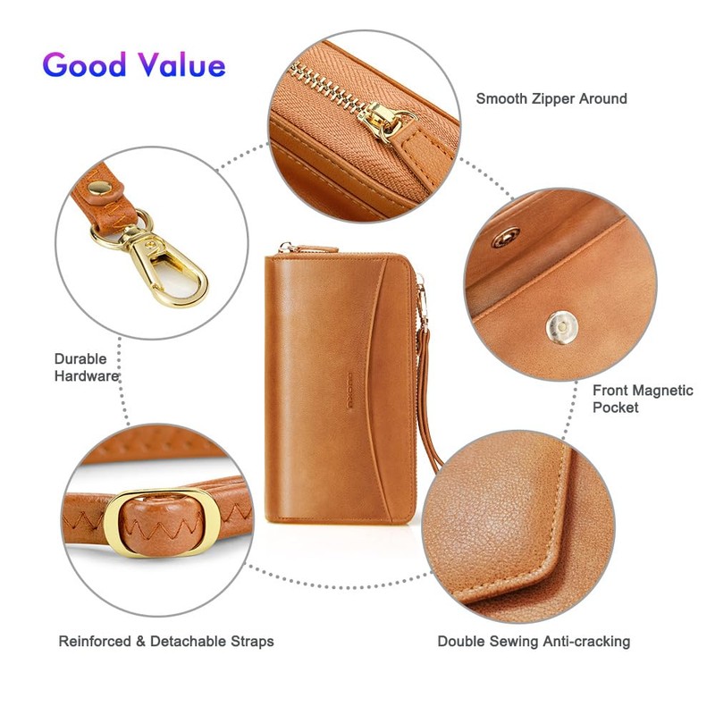 nuoku Womens RFID Wallet Purse Wristlet Crossbody Clutch with Zip