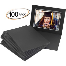 Golden State Art 100 Pack, 5x7 Photo Folders, Black with Silver Lining, DIY Photo Frames, Perfect Home Decor