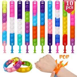 Pop Bubble Fidget Bracelet, Pack of 10 Simple Dimple Fidget Toy Bracelet, Anti-Stress Bubble Fidget Bracelet Toy, Fidget Toy Set for Children and Adults