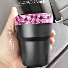 INSTOME Bling Car Trash Can with Lid，Bling Car Change Holder with Lid,Mini Trash Can Cup Holder in Console Pocket Dustbin Cans Portable for Car, Home, Office (Pink, Car Trash Can)