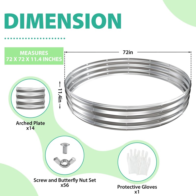 12 Inch Tall 72 Inch Diameter Round Silver Raised Garden