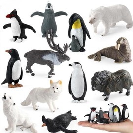 OUKEYI 12 PCS Realistic Polar Animals Figurines Toy Mini Arctic Animals Toys Set 1-2 Inch Animal Small White Bear Arctic Fox Kids Diorama Birthday Gift