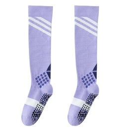 Dress Cici Cotton Compression Socks for Women, Anti Skid Knee High Yoga Long Socks with Stripes, Letter Print And Stars (3 Pack: Blue+Grey+Purple)