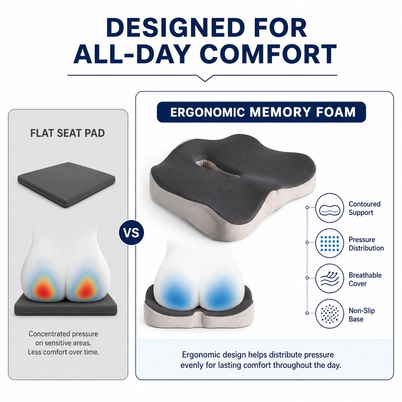 Memory Foam Seat Cushion for Office Chair, Car & Desk