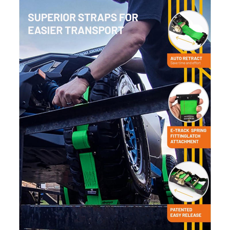 Strapinno E-Track Retractable Ratchet Tie-Down Straps - 2 in x
